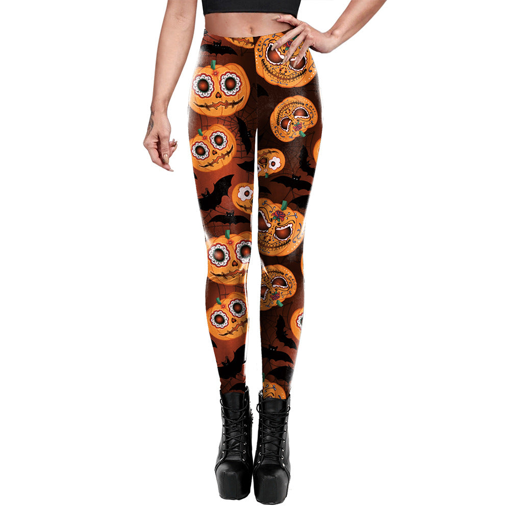 Halloween Pumpkin Bat Print Elastic Yoga Pants