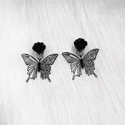 Gothic Black Rose Ear Clip Empty Pattern Butterfly