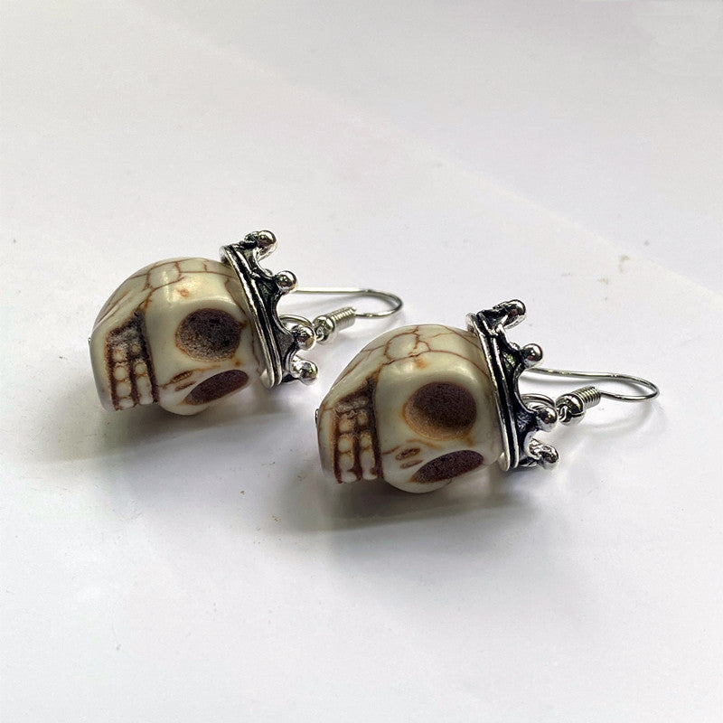 Retro Exaggerated Gothic Coronation Crown Skull Earrings Halloween Gift Witch Jewelry