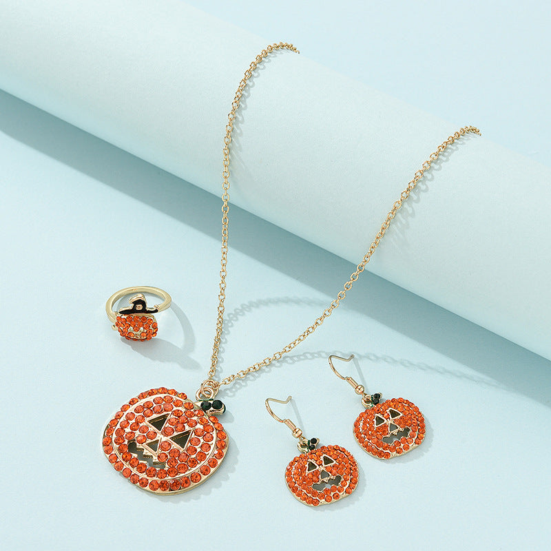 New Halloween Alloy Rhinestone Pumpkin Ring