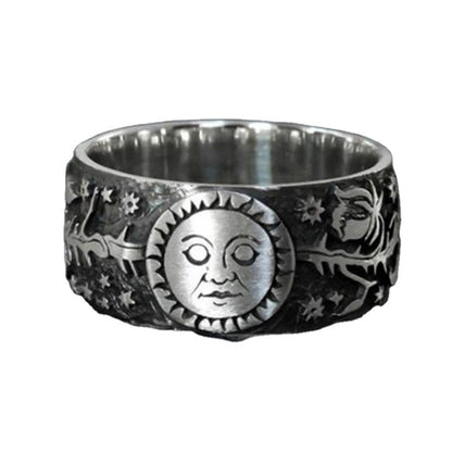 Thai Silver Flower Sun Moon Ring For Men And Women