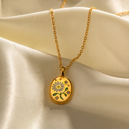 Enamel Wild Daisy Amulet Pendant Necklace