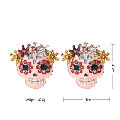 Personality Skull Head Diamond Earrings Female Halloween All-match