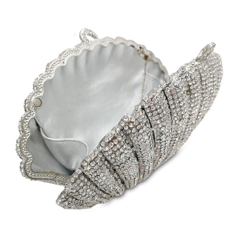 Diamond Crystal Banquet Bag Shell Clutch Scalloped