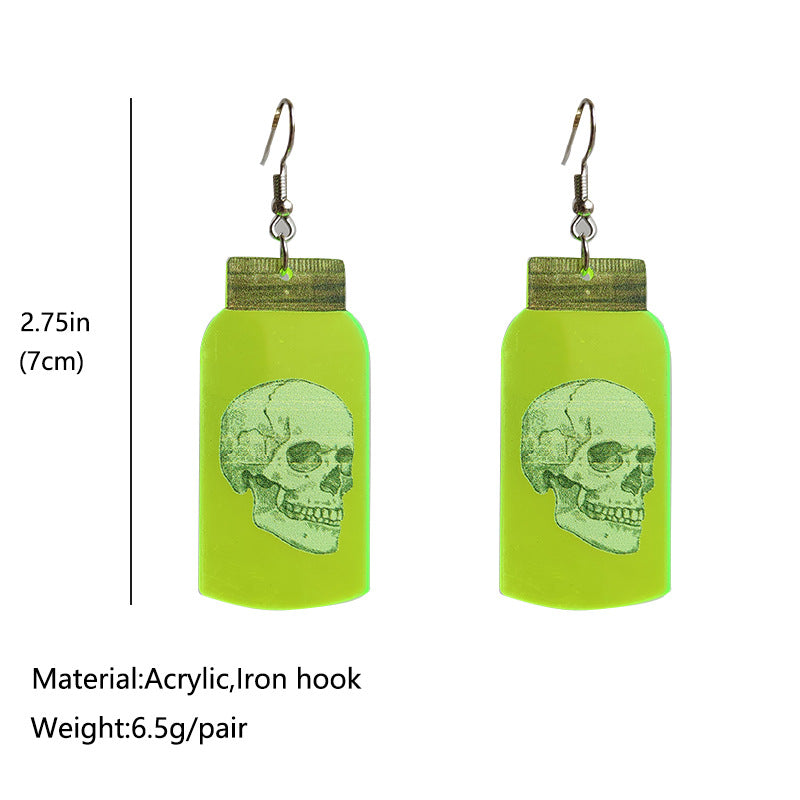 Halloween Ghost Fluorescent Acrylic Horror Spider Skull Earrings