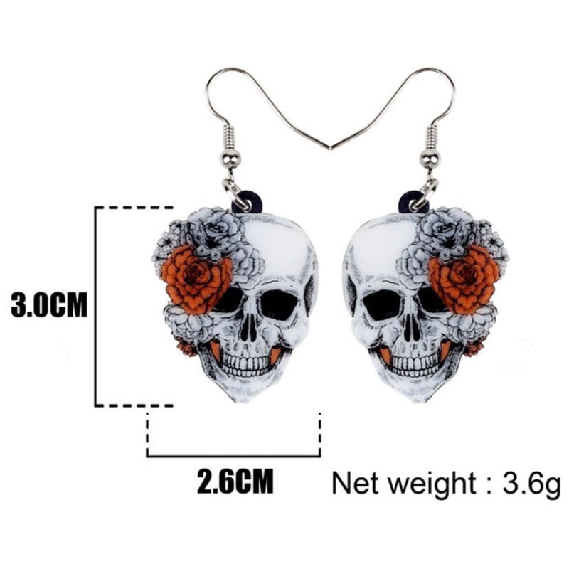 Halloween Earrings Rose Skull Acrylic Earrings