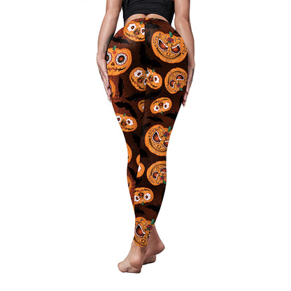 Halloween Pumpkin Bat Print Elastic Yoga Pants