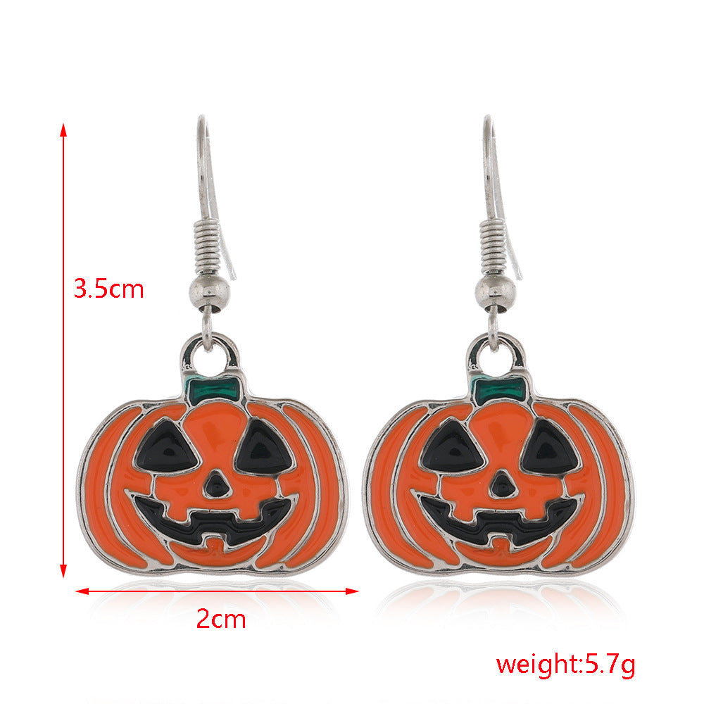 Halloween Series Earrings Horror Funny Personality Skull Spider Pumpkin Alloy Drip Earrings