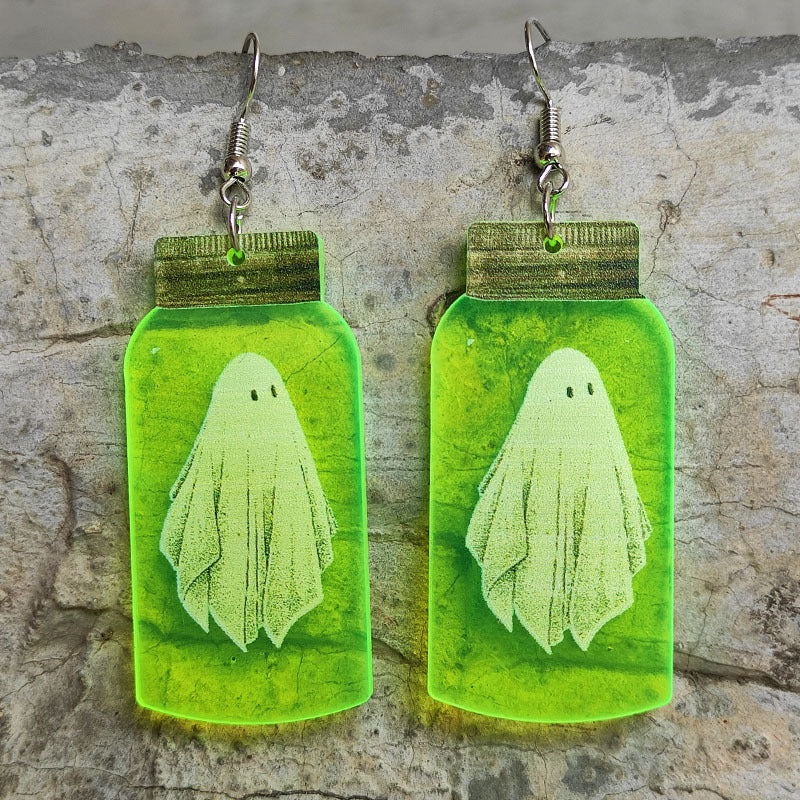 Halloween Ghost Fluorescent Acrylic Horror Spider Skull Earrings