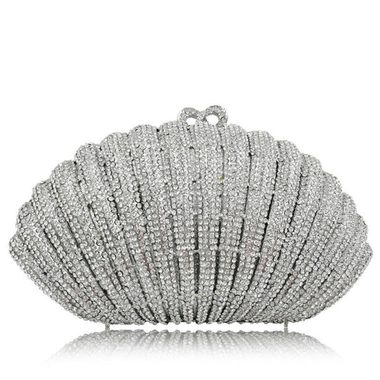 Diamond Crystal Banquet Bag Shell Clutch Scalloped