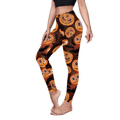 Halloween Pumpkin Bat Print Elastic Yoga Pants