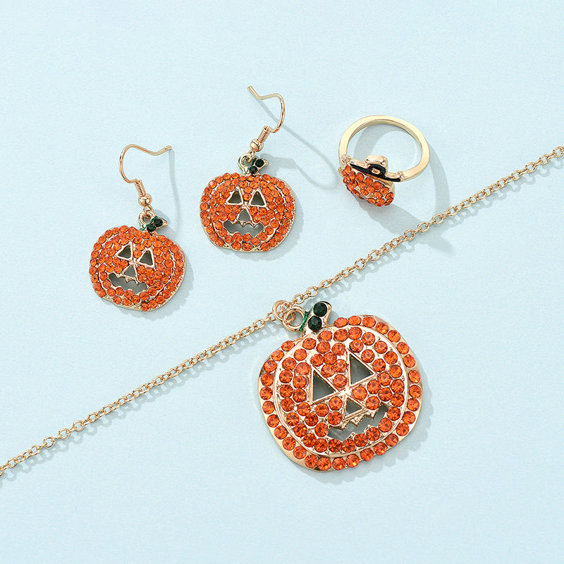 New Halloween Alloy Rhinestone Pumpkin Ring