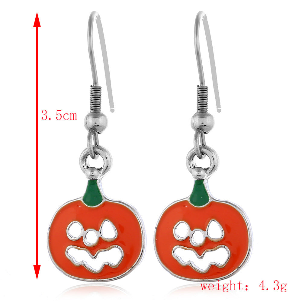 Halloween Series Earrings Horror Funny Personality Skull Spider Pumpkin Alloy Drip Earrings