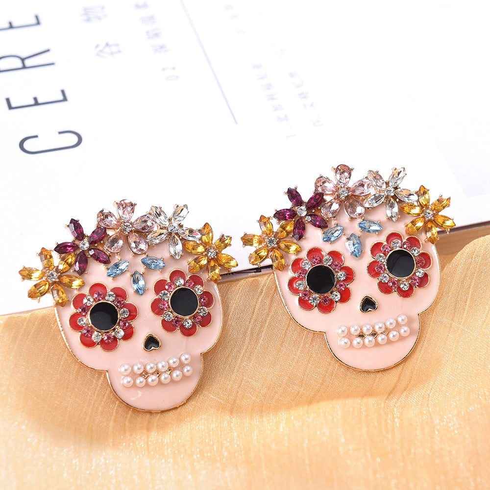 Personality Skull Head Diamond Earrings Female Halloween All-match