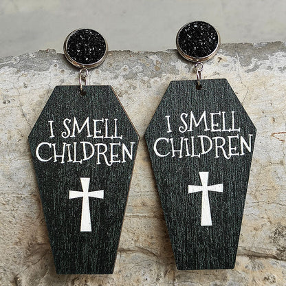 Halloween Horror Grave Undead Bat Coffin Cross Earrings