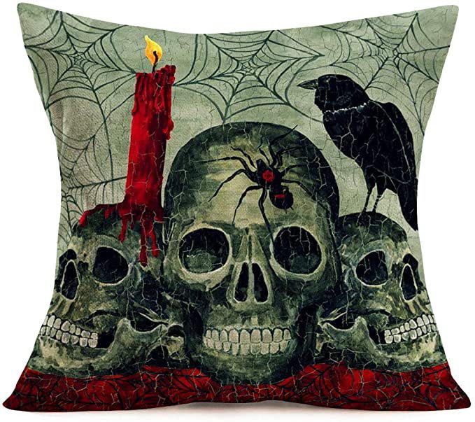 Halloween Gray-green Skull Tombstone Pillow