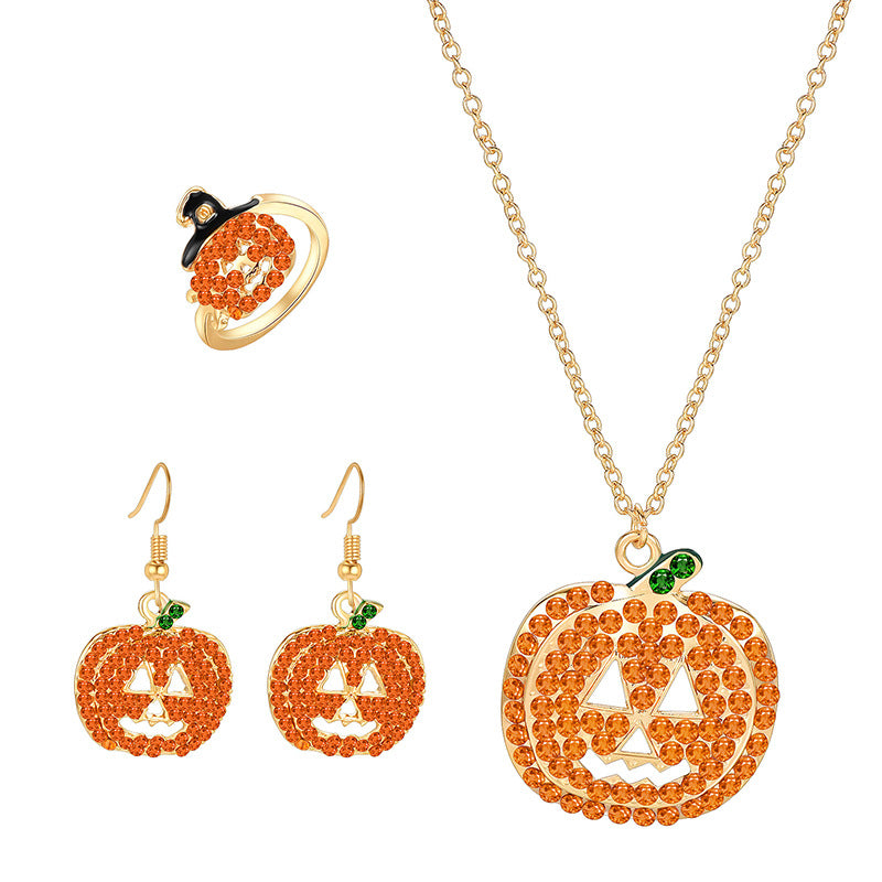 New Halloween Alloy Rhinestone Pumpkin Ring