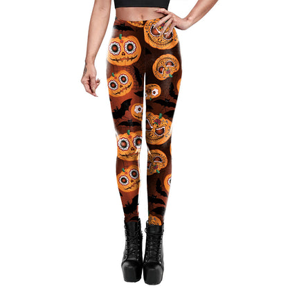 Halloween Pumpkin Bat Print Elastic Yoga Pants