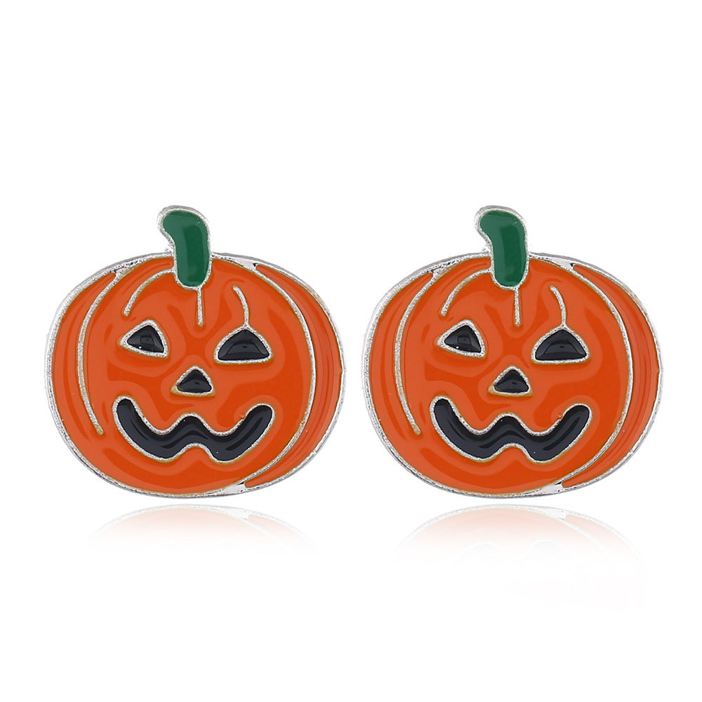 Halloween Series Earrings Horror Funny Personality Skull Spider Pumpkin Alloy Drip Earrings