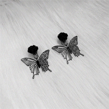 Gothic Black Rose Ear Clip Empty Pattern Butterfly