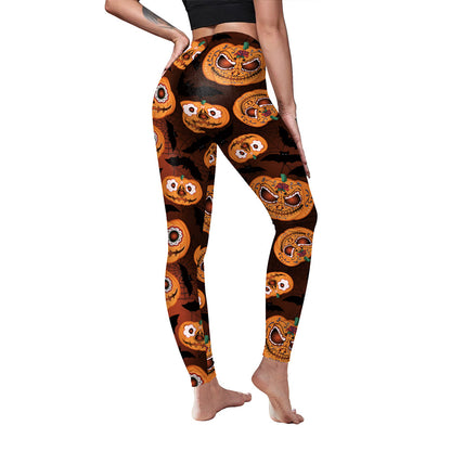 Halloween Pumpkin Bat Print Elastic Yoga Pants