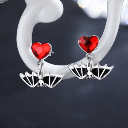 Bat Stud Earrings Halloween Party Vampire Red Heart Bat Post Stud Earrings Animal Earrings