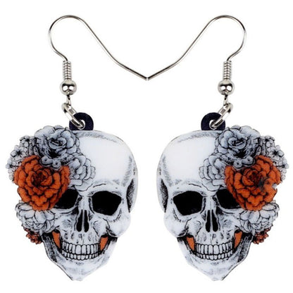 Halloween Earrings Rose Skull Acrylic Earrings