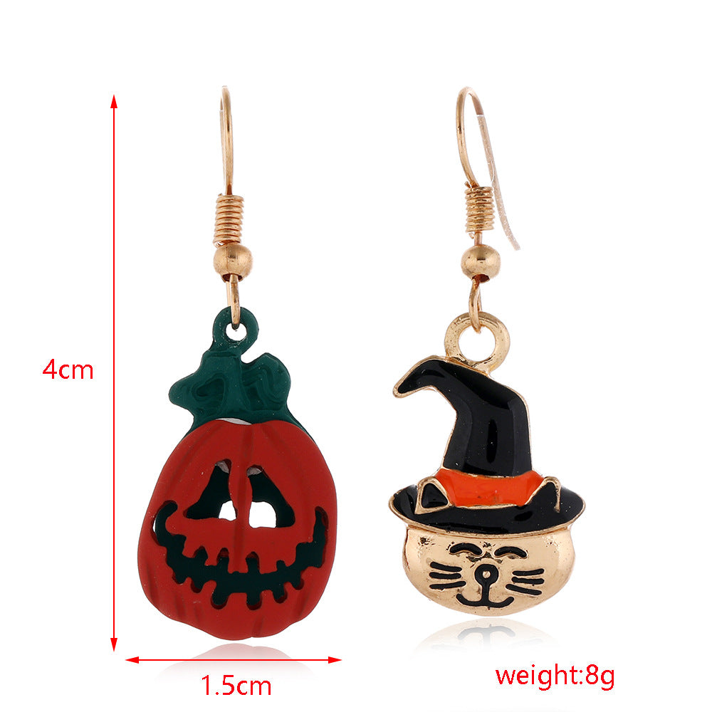 Halloween Series Earrings Horror Funny Personality Skull Spider Pumpkin Alloy Drip Earrings