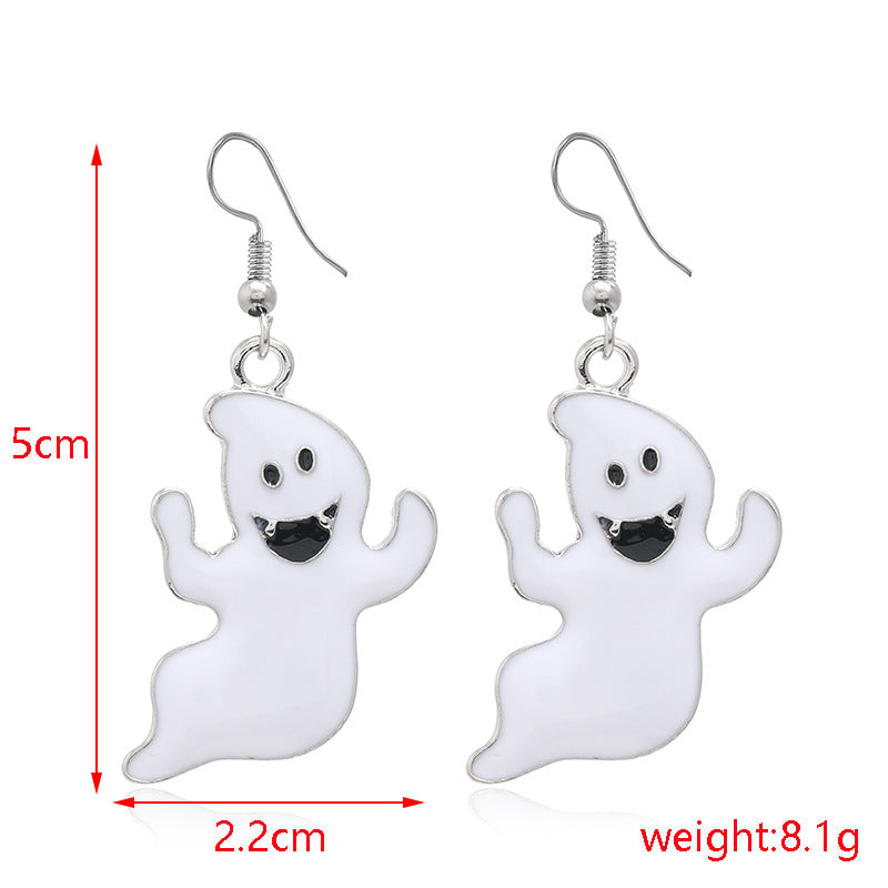 Halloween Series Earrings Horror Funny Personality Skull Spider Pumpkin Alloy Drip Earrings