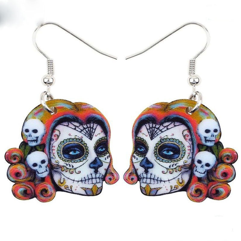 Halloween Earrings Rose Skull Acrylic Earrings