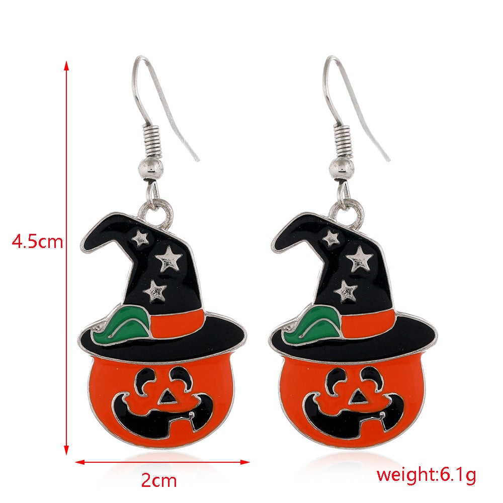 Halloween Series Earrings Horror Funny Personality Skull Spider Pumpkin Alloy Drip Earrings