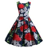 Retro Hepburn style slim waist printed dress