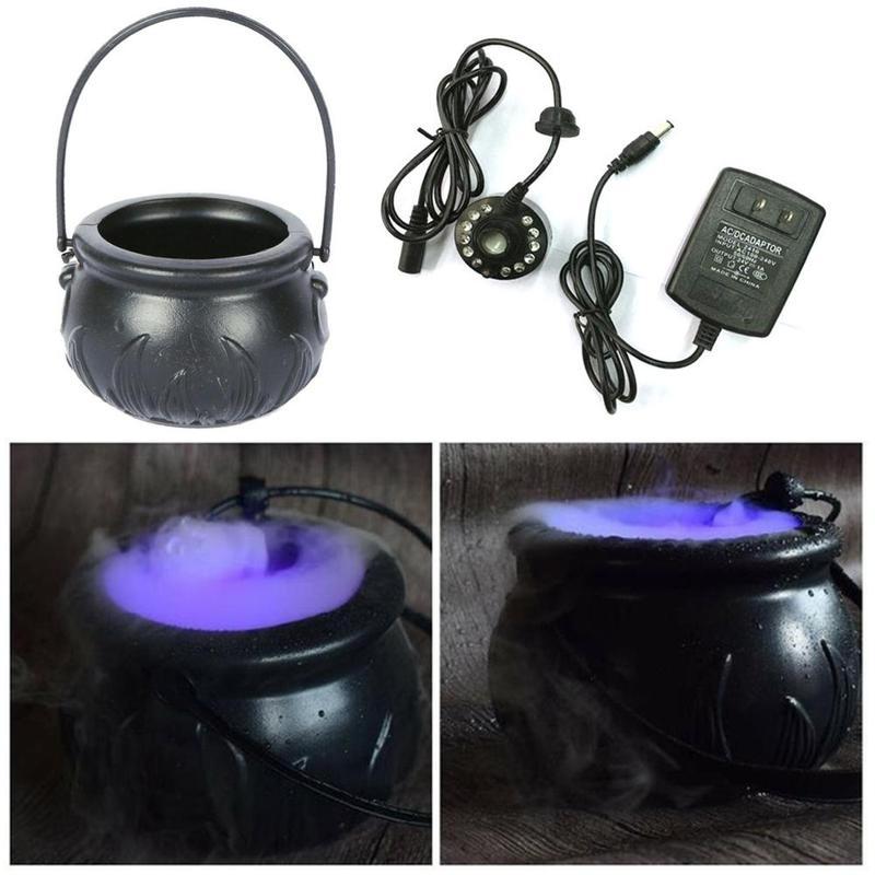 Halloween Witch Pot Smoke Machine LED Humidifier Color Changing Creepy Decor