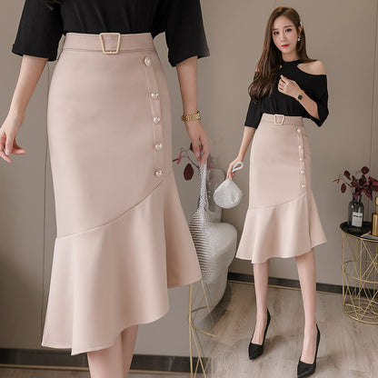 Temperament High Waist Irregular Package Hip Fishtail Skirt Female