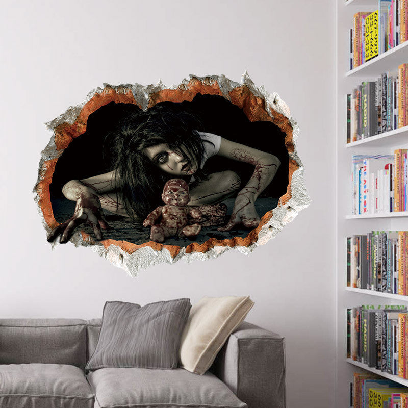 Halloween Decoration 3d See Fear Broken Bloody Ghost Sticker Halloween Party Decoration DIY ZM