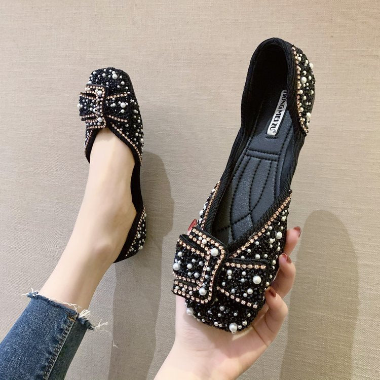 Rhinestone Scoop Flat Shoes