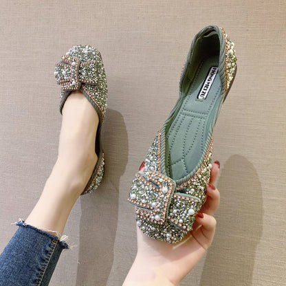 Rhinestone Scoop Flat Shoes