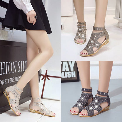 Rhinestones Solid  Round Toe Sandals