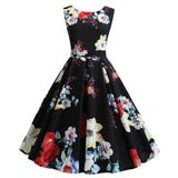 Retro Hepburn style slim waist printed dress