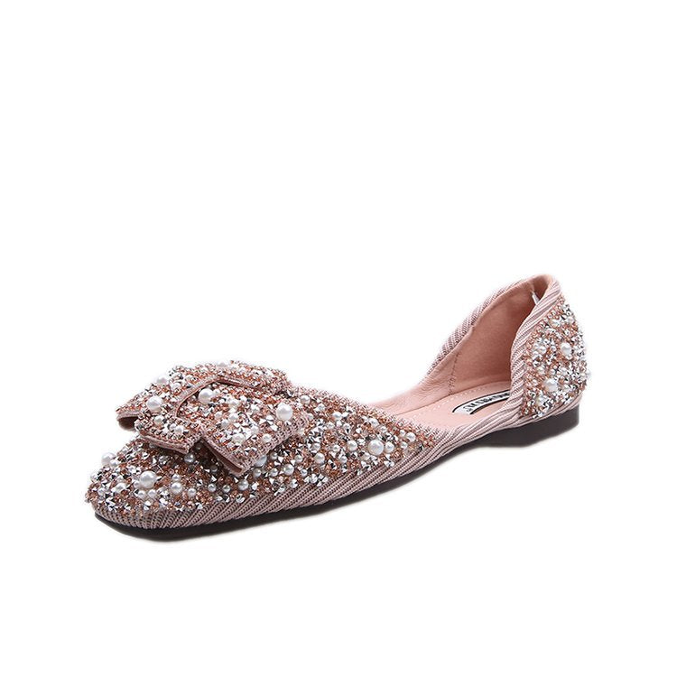 Rhinestone Scoop Flat Shoes