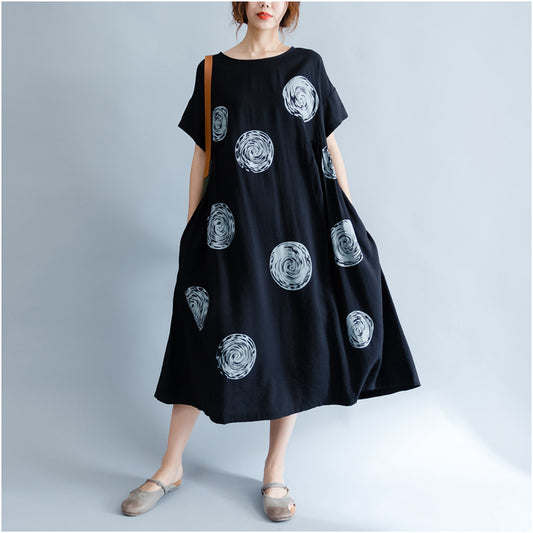 Circle Print Short Sleeve Loose Dresses