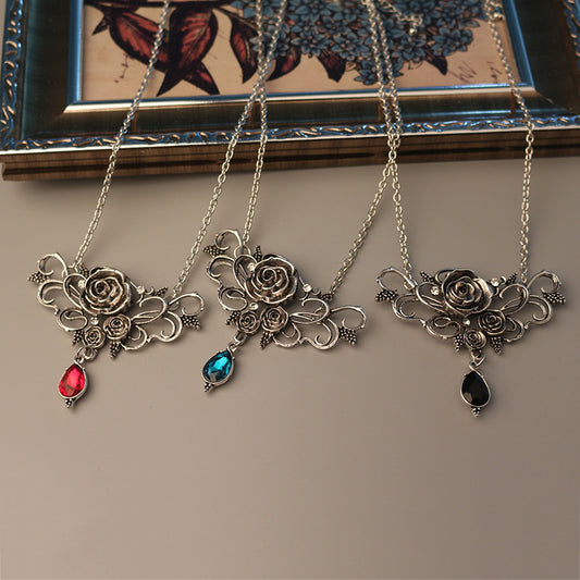 Flower Pendant Necklace Halloween Black