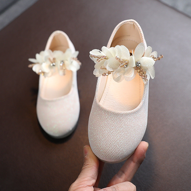 Girl Rhinestone String Flower Shoes