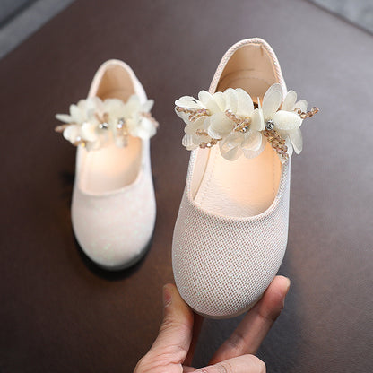 Girl Rhinestone String Flower Shoes