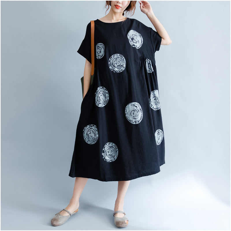 Circle Print Short Sleeve Loose Dresses