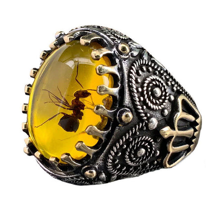 Fashion Jewelry Personality Retro Two-color Men's Foreign Trade Black Agate Ring