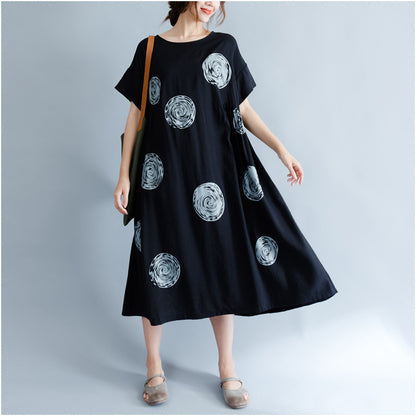 Circle Print Short Sleeve Loose Dresses