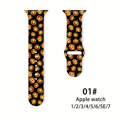 Halloween Pumpkin Bat Print Watch Band