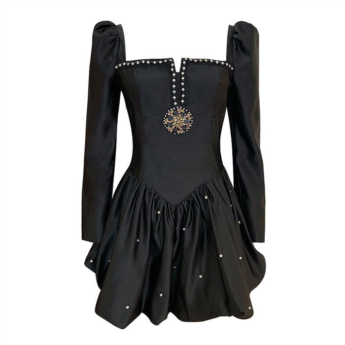 Retro Black Long Sleeve Short Dress