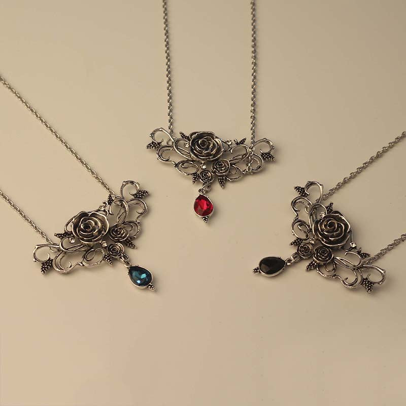 Flower Pendant Necklace Halloween Black